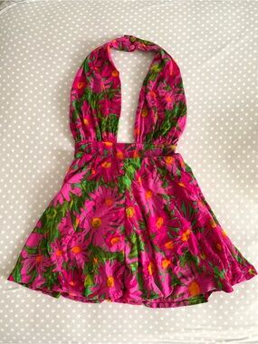 Vtg 70s Ken Scott Piazza di Spagna Floral Halter One-Piece Swimsuit & Skirt Set